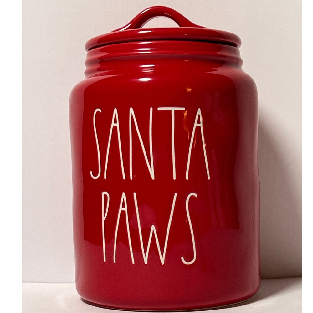 Rae Dunn Santa Paws Red Christmas Ceramic Treat Jar Canister Magenta Artisan